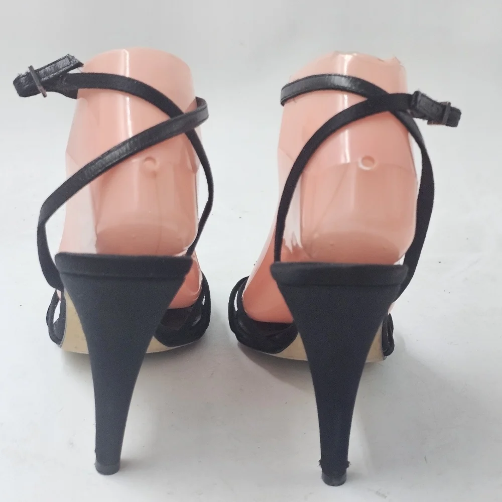 Kate Spade New York Black Satin Strappy Evening Sandals 4in Heel Womens 9B